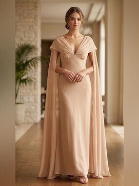 Vera Wang Vintage Gold Label Champagne Taffeta Cape Sleeve Gown Size 12